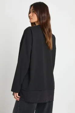 boohoo T-shirt à Manches Longues avec Bordure en Dentelle à l'Ourlet<Femme Satin Et Dentelle|Tops