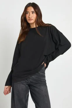 boohoo T-shirt à Manches Longues avec Bordure en Dentelle à l'Ourlet<Femme Satin Et Dentelle|Tops