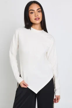 T-Shirt à Manches Longues avec Ourlet Asymétrique