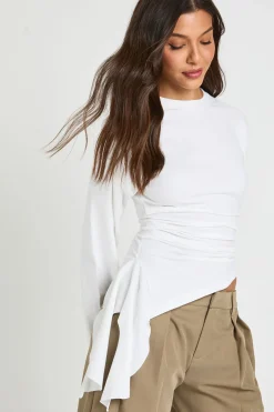 T-shirt À Manches Longues Avec Ourlet Drapé Asymétrique