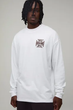 T-shirt À Manches Longues Blanc Coupe Regular Avec Motif Croix Pour Homme Grand