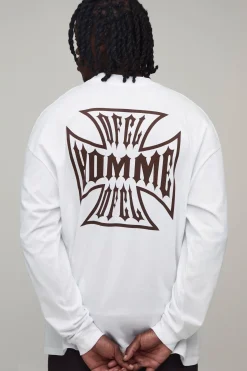 T-shirt À Manches Longues Blanc Coupe Regular Avec Motif Croix Pour Homme Grand