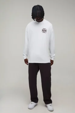 T-shirt À Manches Longues Blanc Coupe Regular Avec Motif Croix Pour Homme Grand