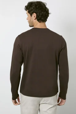 T-shirt À Manches Longues Col Grand-père Espresso Foncé