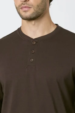 T-shirt À Manches Longues Col Grand-père Espresso Foncé