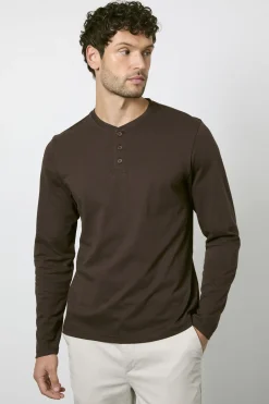 T-shirt À Manches Longues Col Grand-père Espresso Foncé
