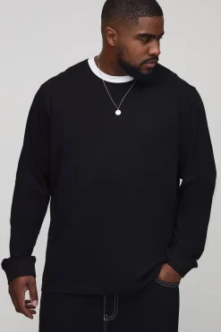 T-shirt à manches longues à col rond Ringer Regular Fit Plus