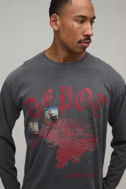 boohooMAN T-shirt Manches Longues Coupe Regular À Motif Western Washed Depot<Homme T-Shirts Impriméstendances|T-Shirts