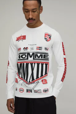 boohooMAN T-shirt À Manches Longues Coupe Regular Avec Imprimé Multi Placement<Homme T-Shirts Impriméstendances|T-Shirts