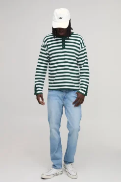 boohooMAN T-shirt À Manches Longues En Maille Rayée Coupe Regular Avec Col Henley<Homme T-Shirts|Maille