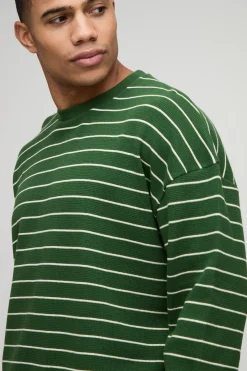 T-Shirt Manches Longues Gaufré Rayé Oversize Poids Lourd