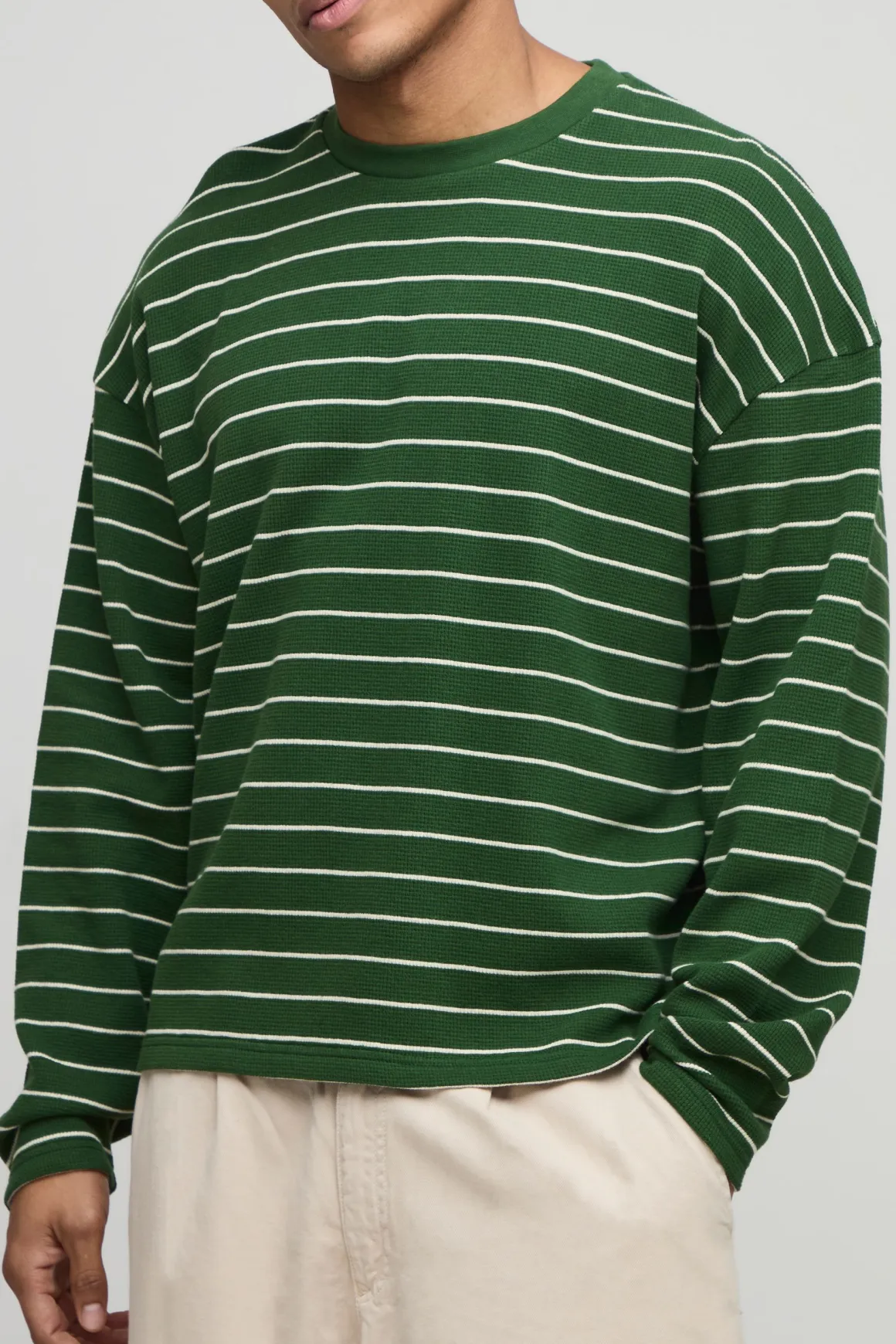 T-Shirt Manches Longues Gaufré Rayé Oversize Poids Lourd