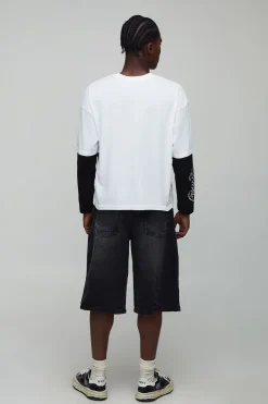 boohooMAN T-shirt à manches longues gothique imprimé, surdimensionné et à coupe boxy, effet superposition<Homme T-Shirts Impriméstendances|T-Shirts