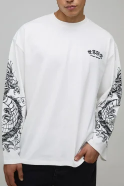 T-Shirt Manches Longues Graphique Dragon Oversize