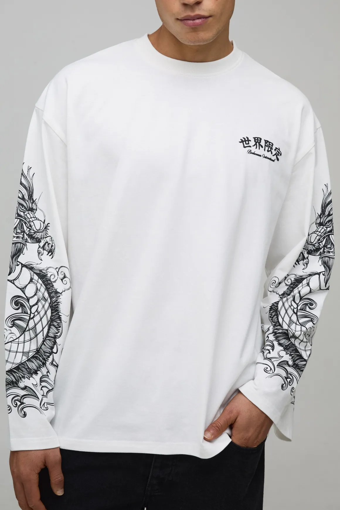 T-Shirt Manches Longues Graphique Dragon Oversize
