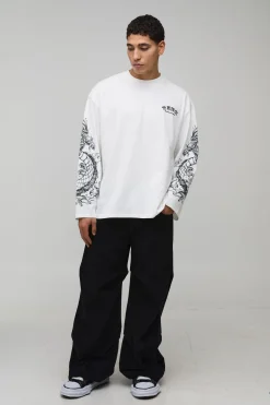 T-Shirt Manches Longues Graphique Dragon Oversize