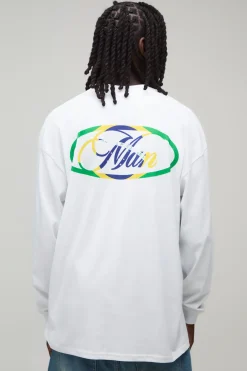 T-shirt Manches Longues Homme Oversize À Inscription Brazil