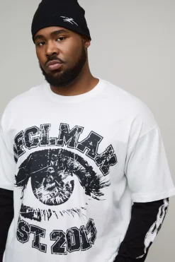 boohooMAN T-shirt à manches longues imprimé Varsity pour homme, ultra surdimensionné, style Ofcl, avec effet multicouche<Homme T-Shirts Impriméstendances|T-Shirts