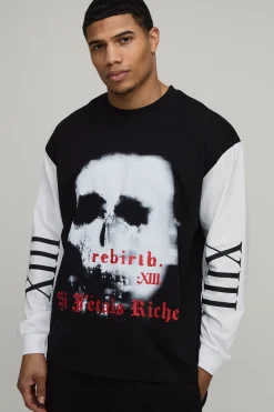 boohooMAN T-shirt À Manches Longues Imprimé Gothique Oversize<Homme T-Shirts Impriméstendances|T-Shirts