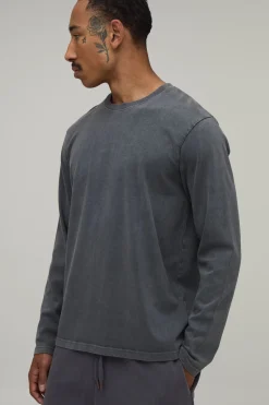 T-shirt À Manches Longues Lavé Coupe Regular Poids Lourd