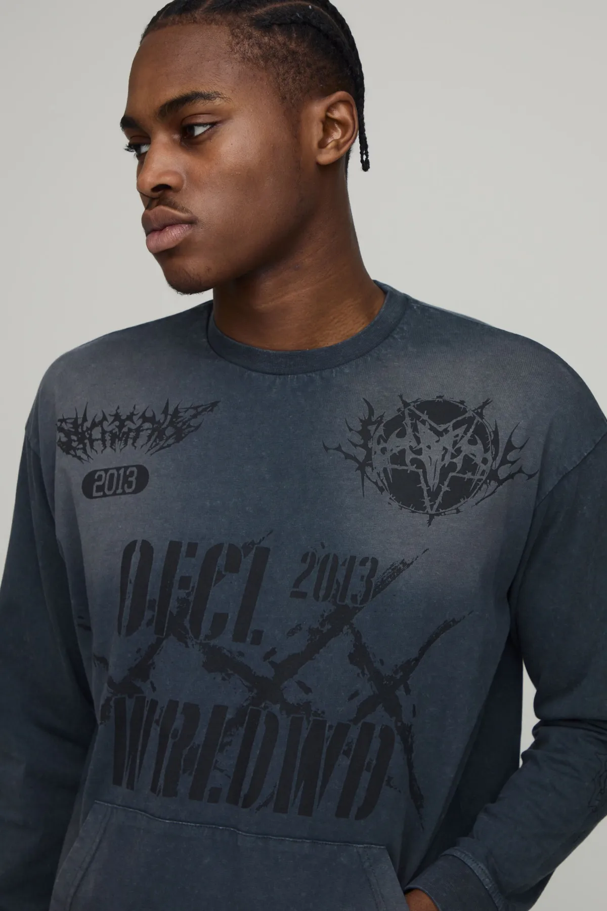 boohooMAN T-Shirt à Manches Longues Oversize Lourd Délavé Vieilli<Homme T-Shirts Impriméstendances|T-Shirts