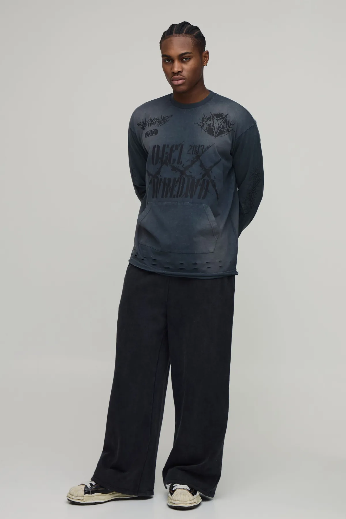 boohooMAN T-Shirt à Manches Longues Oversize Lourd Délavé Vieilli<Homme T-Shirts Impriméstendances|T-Shirts