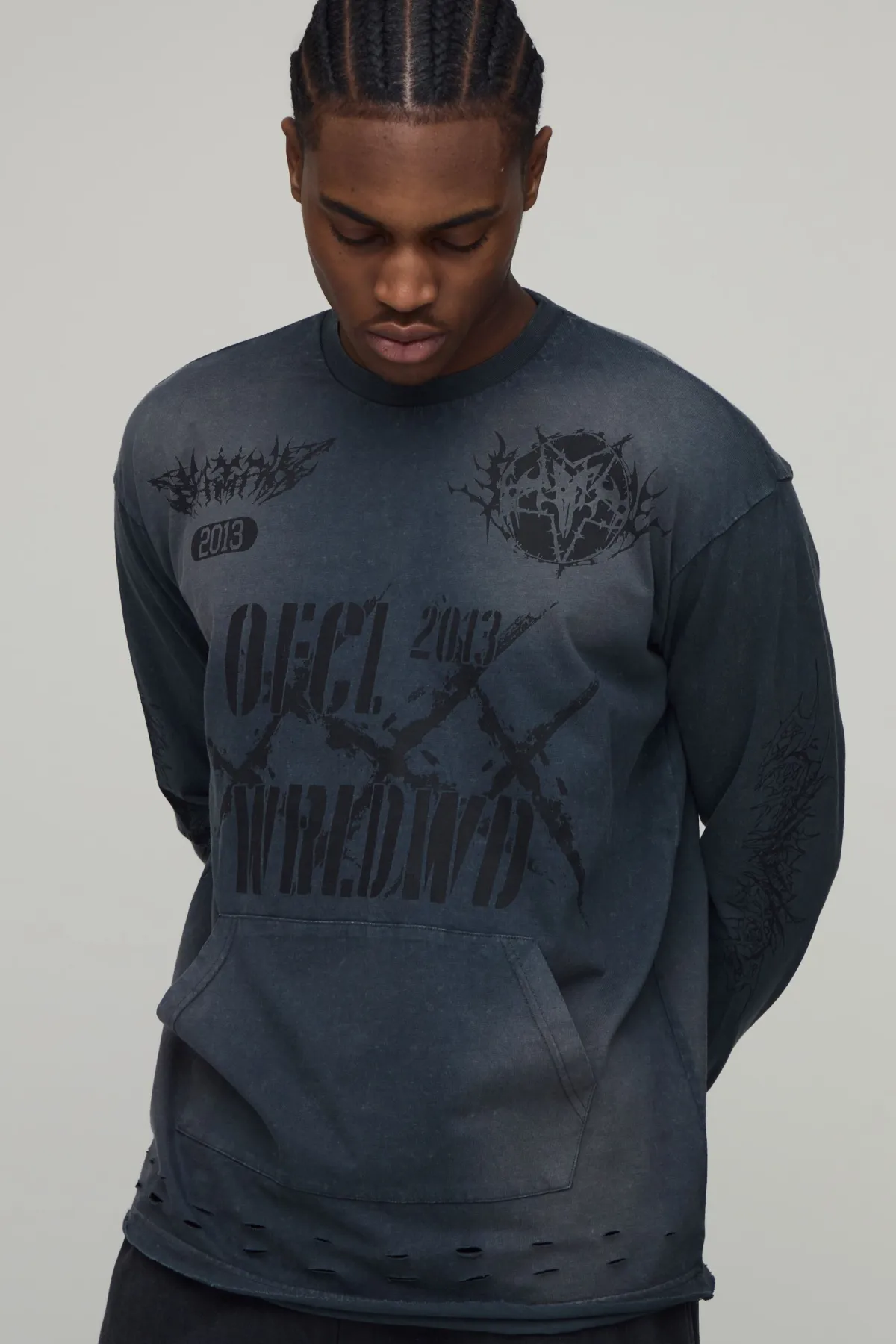 boohooMAN T-Shirt à Manches Longues Oversize Lourd Délavé Vieilli<Homme T-Shirts Impriméstendances|T-Shirts