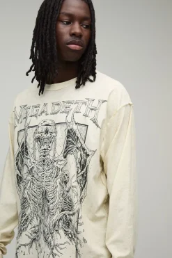 boohooMAN T-shirt À Manches Longues Oversize Megadeth Délavage Acide Coutures Inversées Imprimé Sous Licence<Homme T-Shirts Impriméstendances|T-Shirts