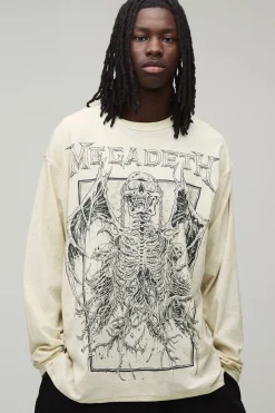 boohooMAN T-shirt À Manches Longues Oversize Megadeth Délavage Acide Coutures Inversées Imprimé Sous Licence<Homme T-Shirts Impriméstendances|T-Shirts