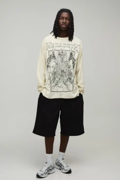 boohooMAN T-shirt À Manches Longues Oversize Megadeth Délavage Acide Coutures Inversées Imprimé Sous Licence<Homme T-Shirts Impriméstendances|T-Shirts