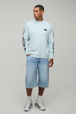 boohooMAN T-shirt Manches Longues Oversize Imprimé Flammes<Homme T-Shirts Impriméstendances|T-Shirts