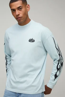 boohooMAN T-shirt Manches Longues Oversize Imprimé Flammes<Homme T-Shirts Impriméstendances|T-Shirts