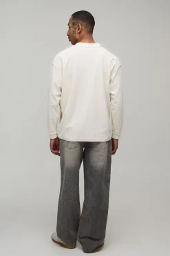 T-shirt Manches Longues Oversize Graphique Coutures Apparentes Effet Délavé Imprimé