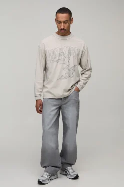 T-shirt Manches Longues Oversize Coupe Carrée Imprimé Colombe Coutures Apparentes
