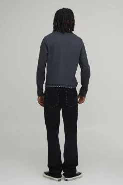 boohooMAN T-Shirt Manches Longues Oversize Lourd Délavé à Clous<Homme T-Shirts