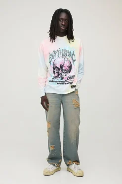 T-shirt Manches Longues Oversize Euphoric Tie Dye Avec Strass Fantaisie Et Graphisme