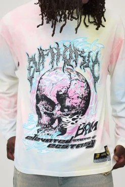 T-shirt Manches Longues Oversize Euphoric Tie Dye Avec Strass Fantaisie Et Graphisme