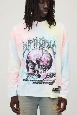 T-shirt Manches Longues Oversize Euphoric Tie Dye Avec Strass Fantaisie Et Graphisme