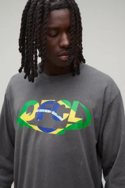 boohooMAN T-shirt Manches Longues Oversize Washed Brazil Ofcl<Homme T-Shirts Impriméstendances|T-Shirts
