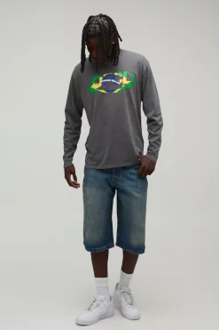 boohooMAN T-shirt Manches Longues Oversize Washed Brazil Ofcl<Homme T-Shirts Impriméstendances|T-Shirts