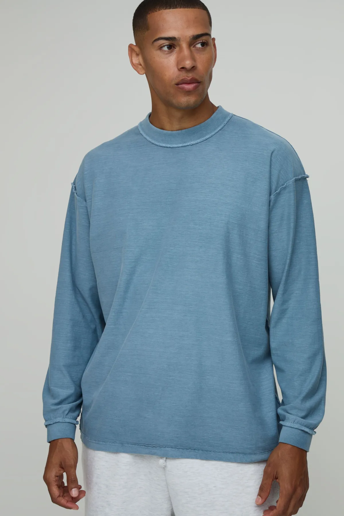 boohooMAN T-shirt Manches Longues Oversize Délavé À Coutures Apparentes<Homme T-Shirts