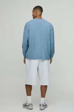 boohooMAN T-shirt Manches Longues Oversize Délavé À Coutures Apparentes<Homme T-Shirts