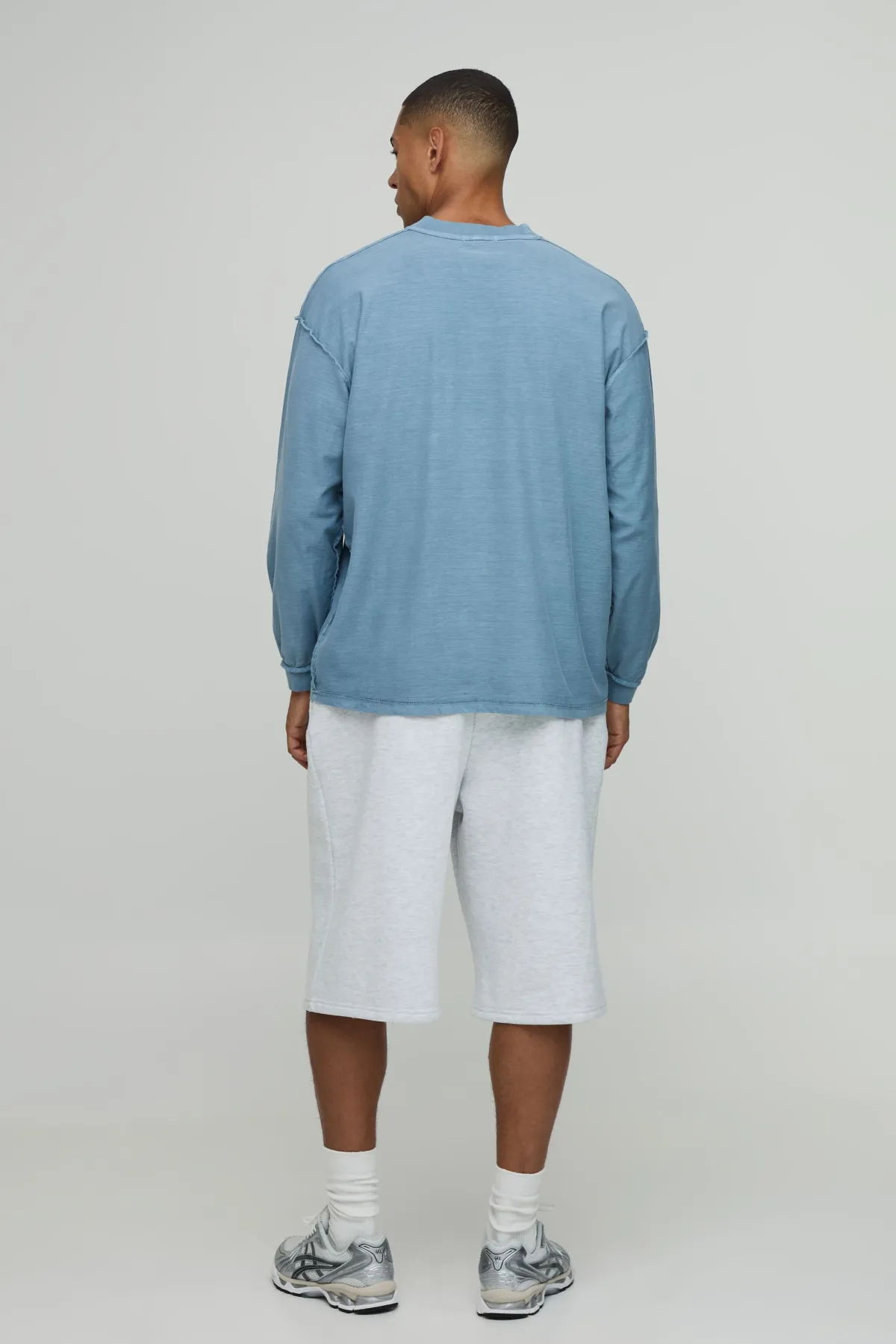 boohooMAN T-shirt Manches Longues Oversize Délavé À Coutures Apparentes<Homme T-Shirts
