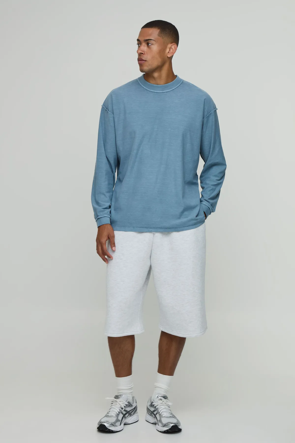 boohooMAN T-shirt Manches Longues Oversize Délavé À Coutures Apparentes<Homme T-Shirts