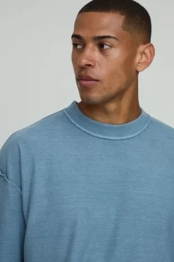 boohooMAN T-shirt Manches Longues Oversize Délavé À Coutures Apparentes<Homme T-Shirts