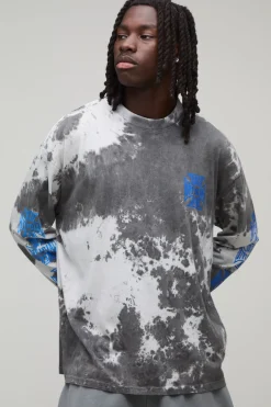 T-shirt À Manches Longues Oversize Tie Dye Avec Imprimé Officiel