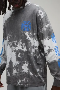 T-shirt À Manches Longues Oversize Tie Dye Avec Imprimé Officiel