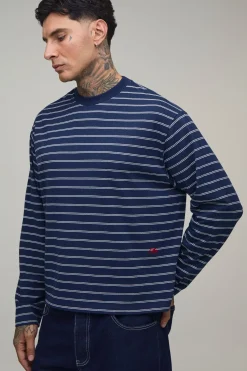 boohooMAN T-shirt À Manches Longues Oversize Boxy À Rayures Pour Homme Grand<Homme T-Shirts Tall|Tout Afficher