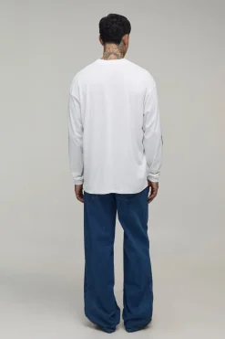 T-shirt Manches Longues Oversize Blanc Imprimé Moto Tall