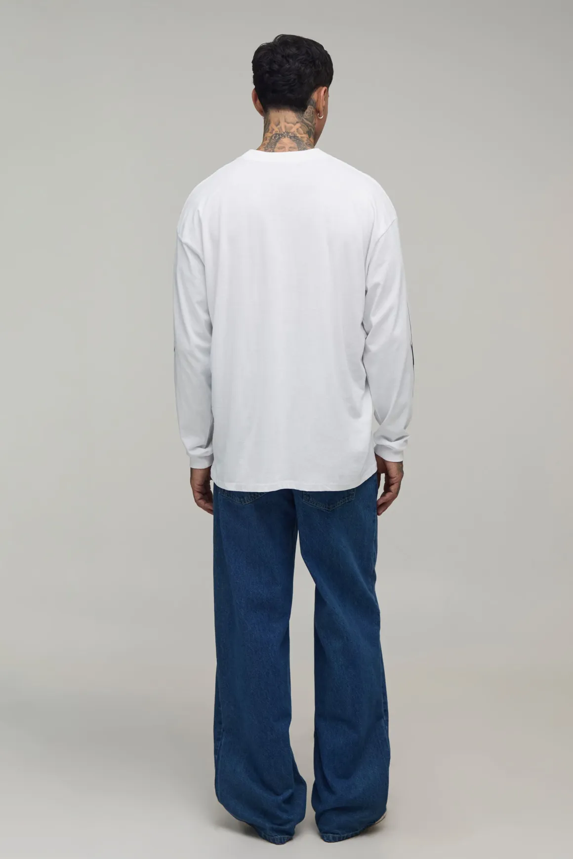 T-shirt Manches Longues Oversize Blanc Imprimé Moto Tall